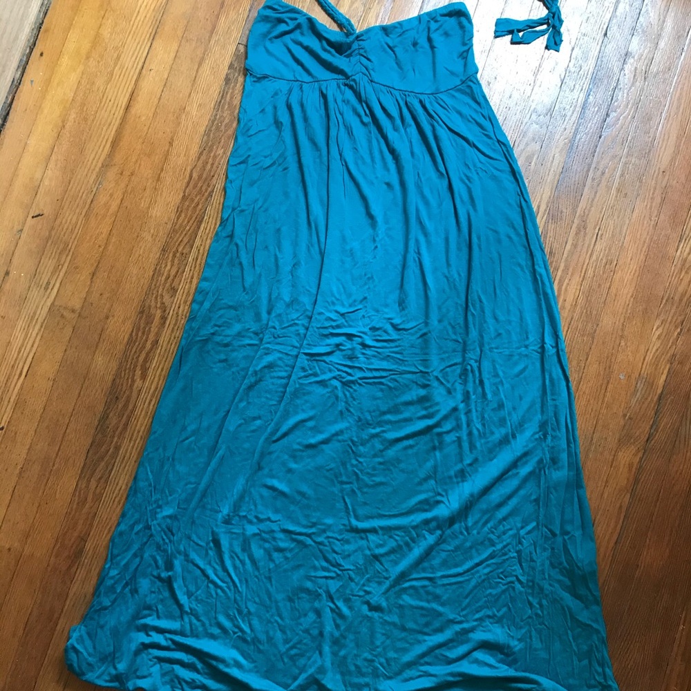 Strapless turquoise maxi  dress